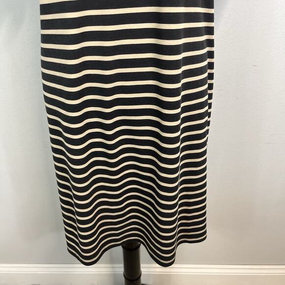 Karen Scott Sport Dress size Medium Black Khaki Striped Stretch Jersey Knee Slim - Picture 5 of 8